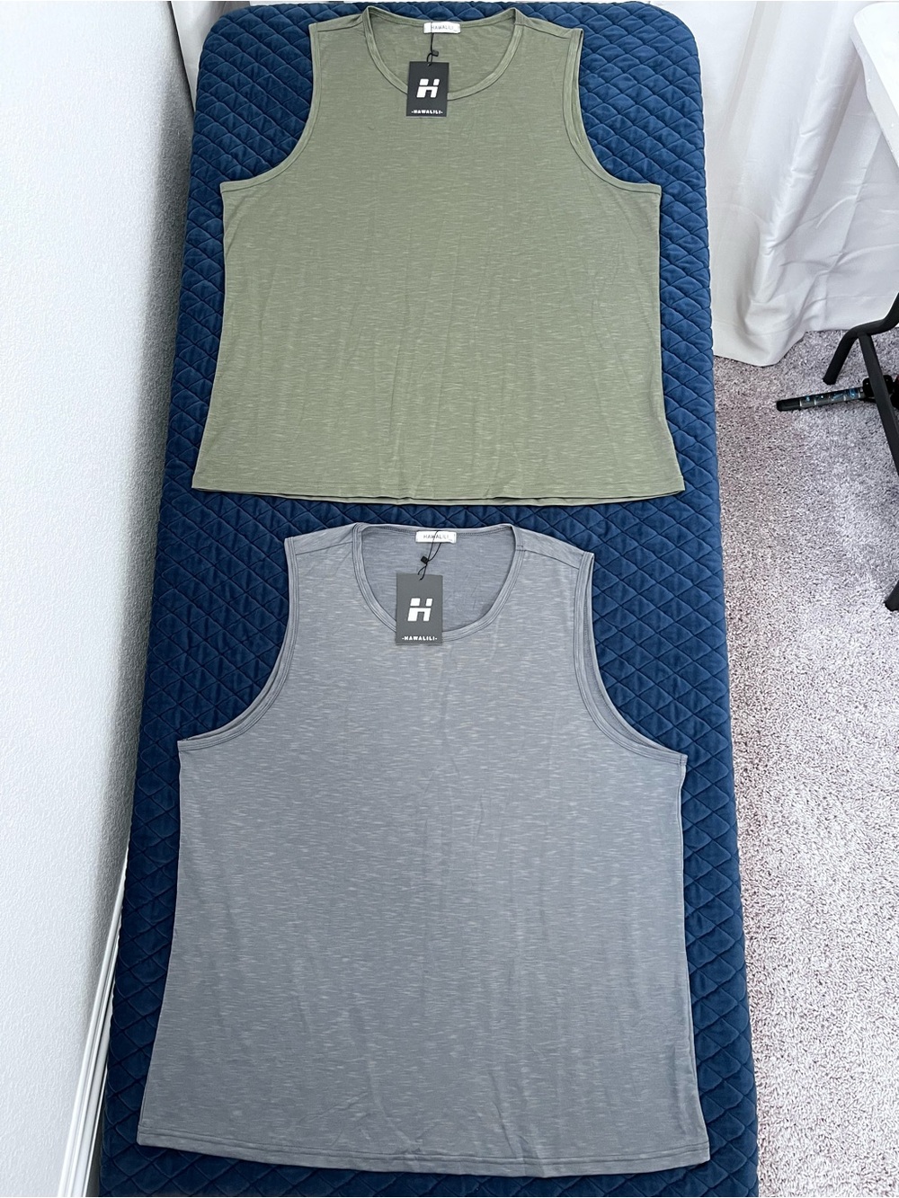 3XL Men’s Tank Top Set - Green & Gray Activewear Shirts Lightweight Hawalili